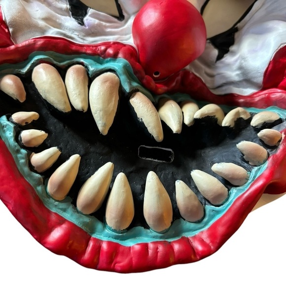 Seasons Halloween Adult Horror Clown Latex Mask W/Orange Hair Scary Frightful - Picture 2 of 5